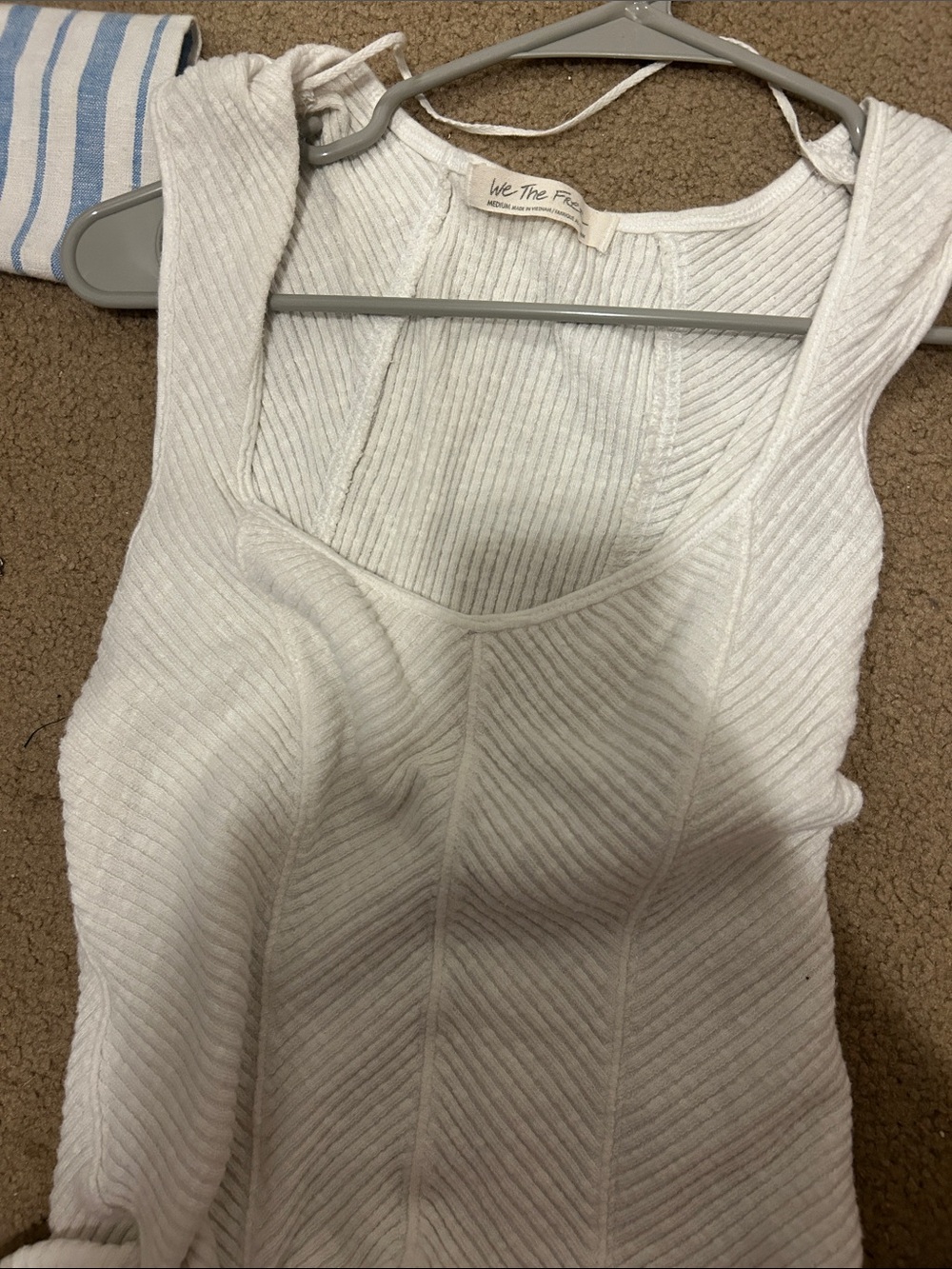 Free People White Ribbed Scoop Neck Tank